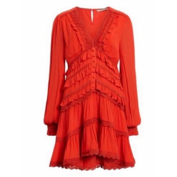 AllSaints Dresses & Skirts - NWT AllSaints Zora Floral Ruffle Mini Dress Sz 8 US - Red Tiered $299